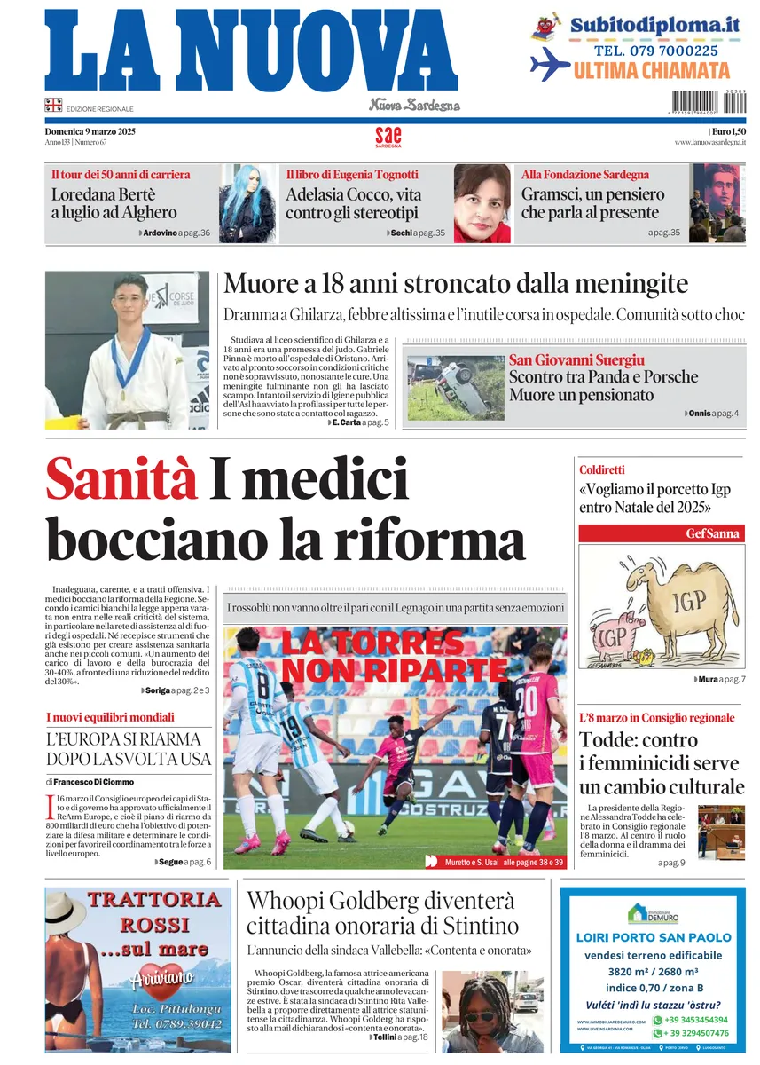 Prima-pagina-la-nuova-sardegna-oggi-oggi-edizione-del-2025-03-09