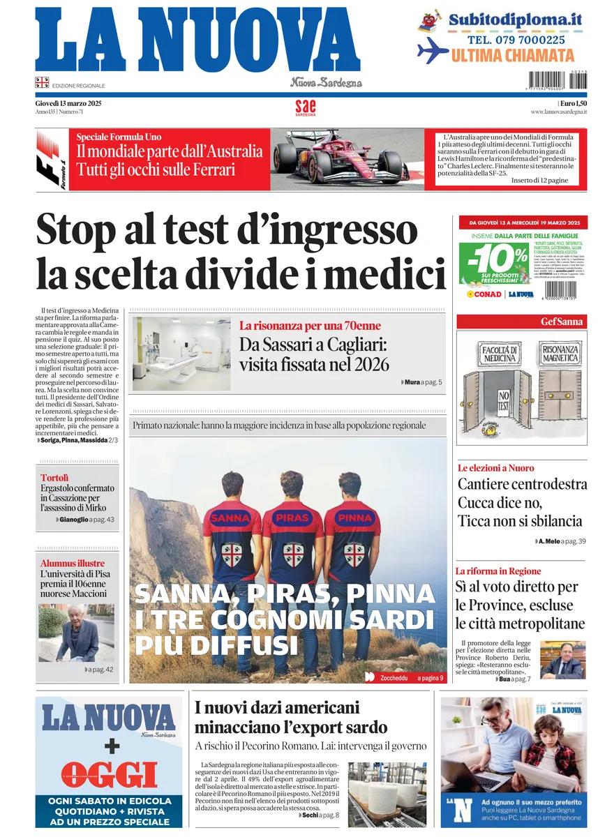 Prima-pagina-la-nuova-sardegna-oggi-oggi-edizione-del-2025-03-13