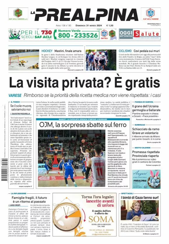 Prima-pagina-la-prealpina-oggi-oggi-edizione-del-2024-03-31