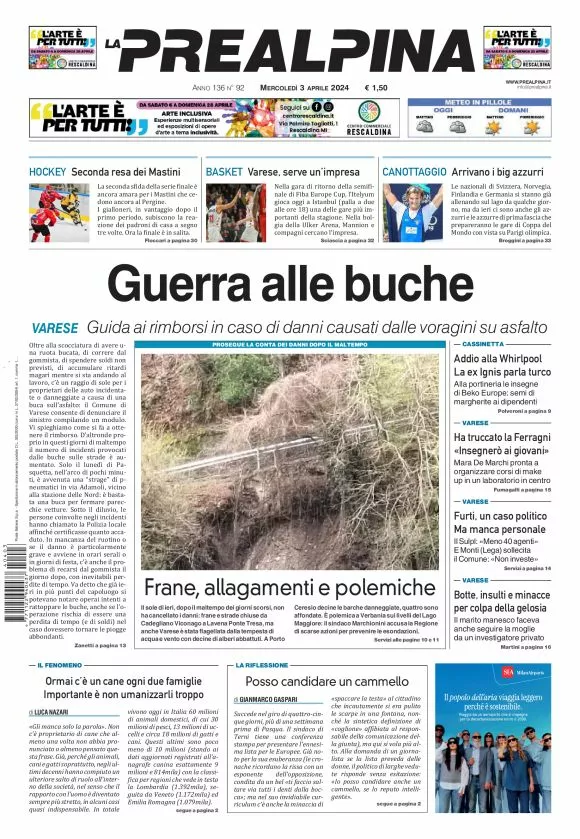 Prima-pagina-la-prealpina-oggi-oggi-edizione-del-2024-04-03