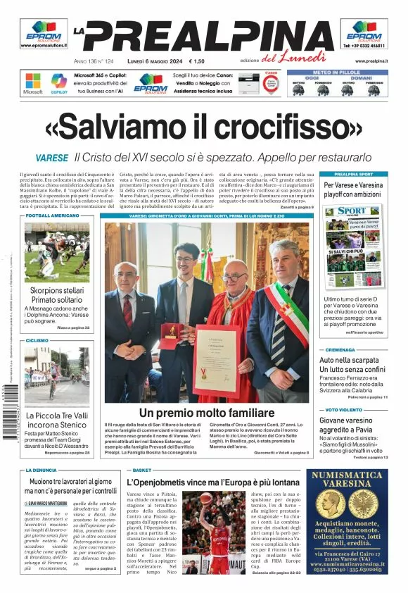 Prima-pagina-la-prealpina-oggi-oggi-edizione-del-2024-05-06