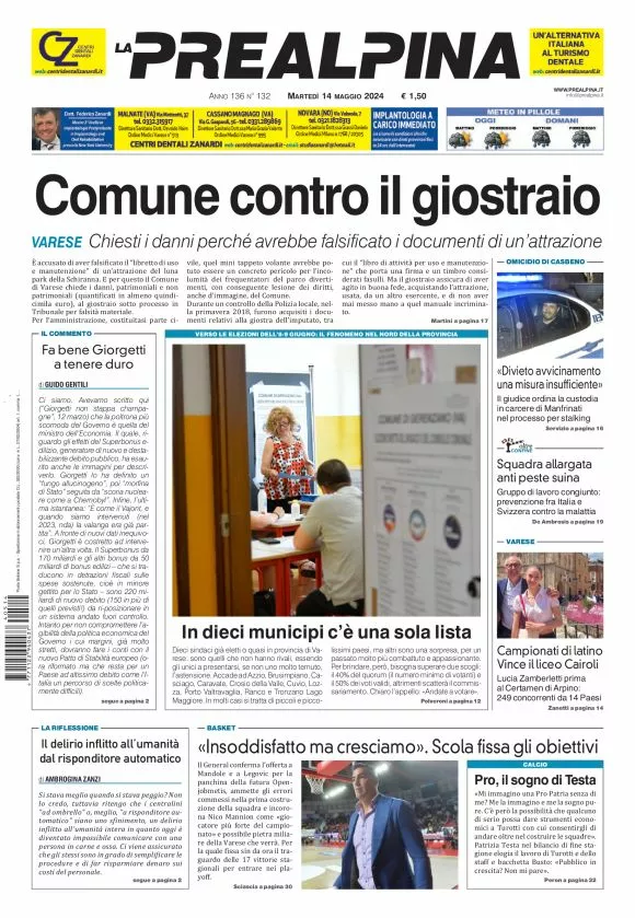 Prima-pagina-la-prealpina-oggi-oggi-edizione-del-2024-05-14