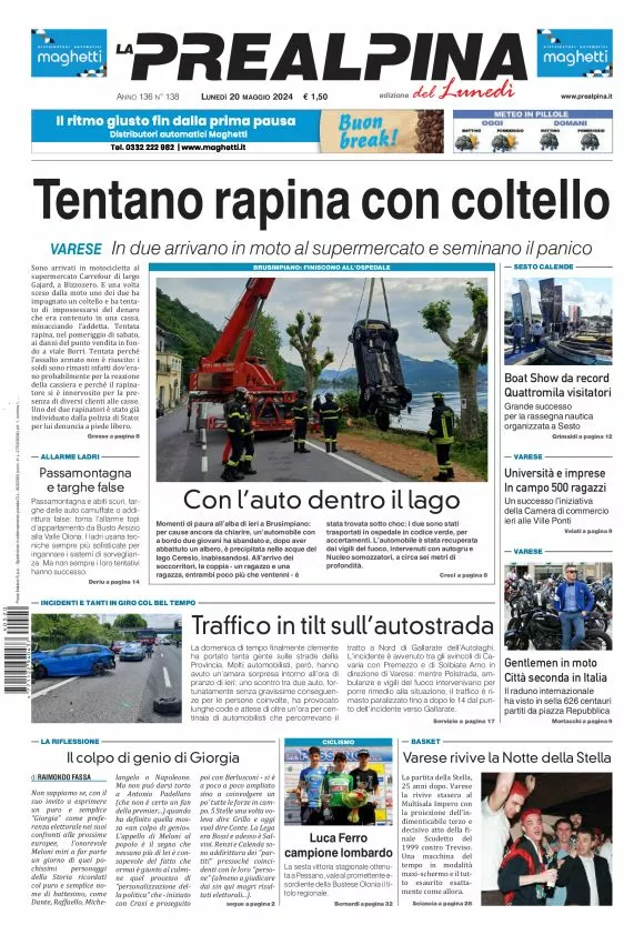 Prima-pagina-la-prealpina-oggi-oggi-edizione-del-2024-05-20