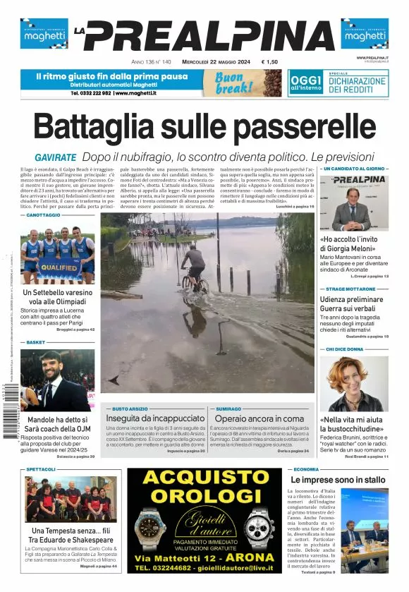 Prima-pagina-la-prealpina-oggi-oggi-edizione-del-2024-05-22