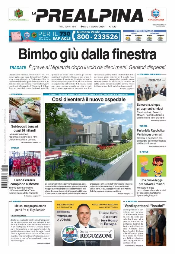 Prima-pagina-la-prealpina-oggi-oggi-edizione-del-2024-06-01