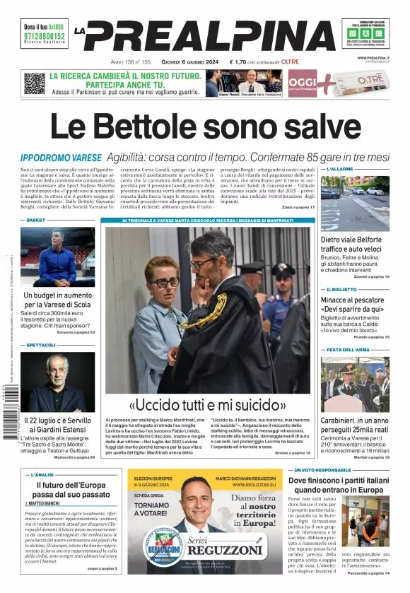 Prima-pagina-la-prealpina-oggi-oggi-edizione-del-2024-06-06