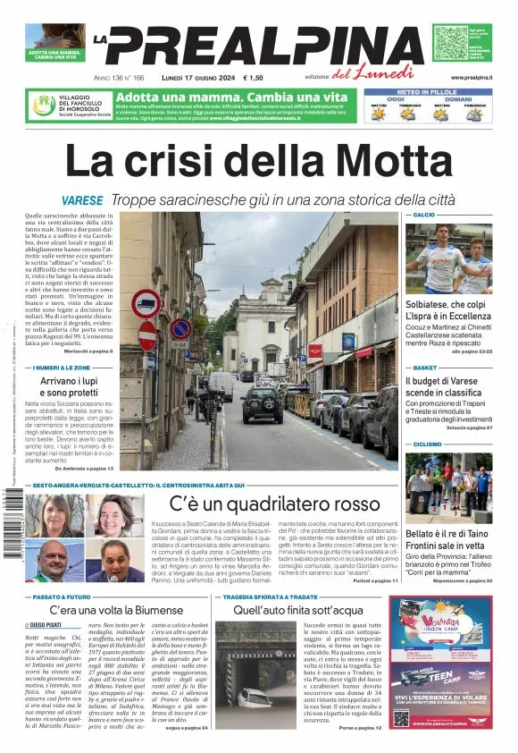 Prima-pagina-la-prealpina-oggi-oggi-edizione-del-2024-06-17