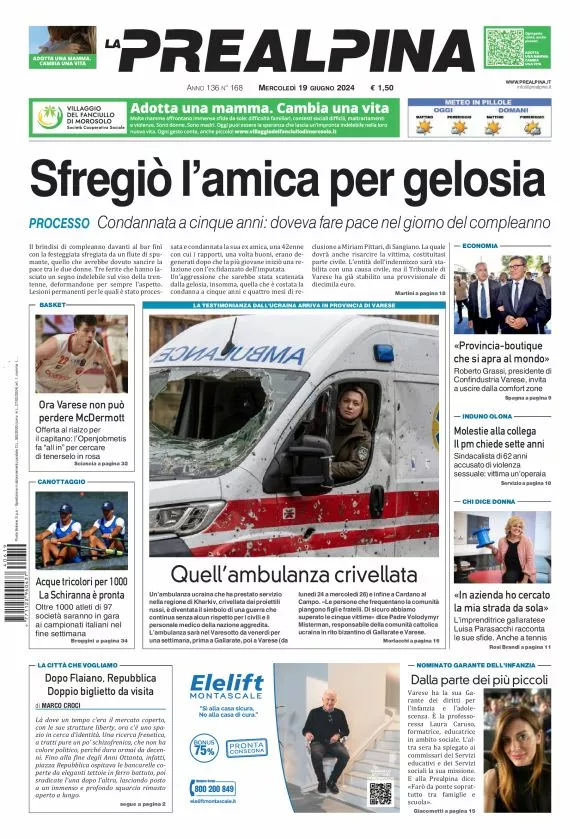 Prima-pagina-la-prealpina-oggi-oggi-edizione-del-2024-06-19