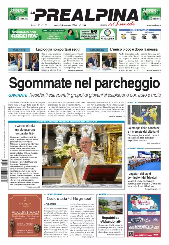 Prima-pagina-la-prealpina-oggi-oggi-edizione-del-2024-06-24