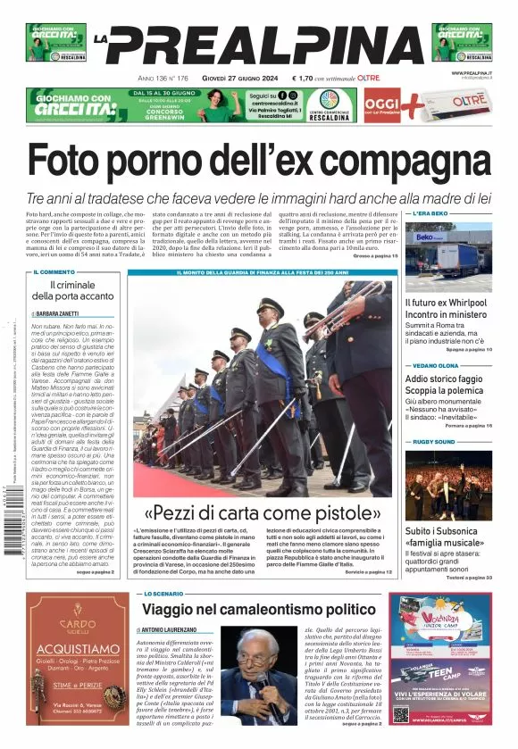 Prima-pagina-la-prealpina-oggi-oggi-edizione-del-2024-06-27