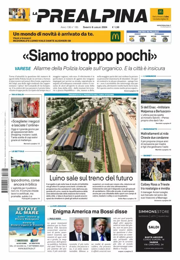 Prima-pagina-la-prealpina-oggi-oggi-edizione-del-2024-07-06