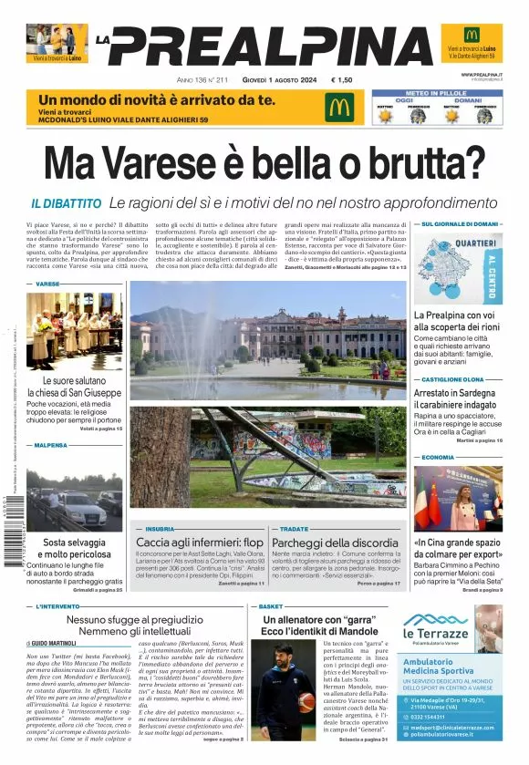 Prima-pagina-la-prealpina-oggi-oggi-edizione-del-2024-08-01