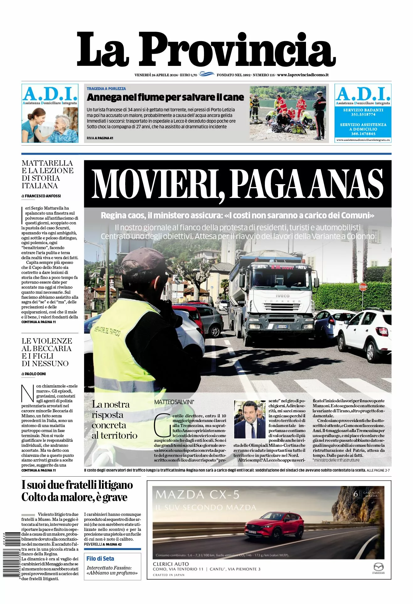 Prima-pagina-la-provincia-oggi-oggi-edizione-del-2024-04-26