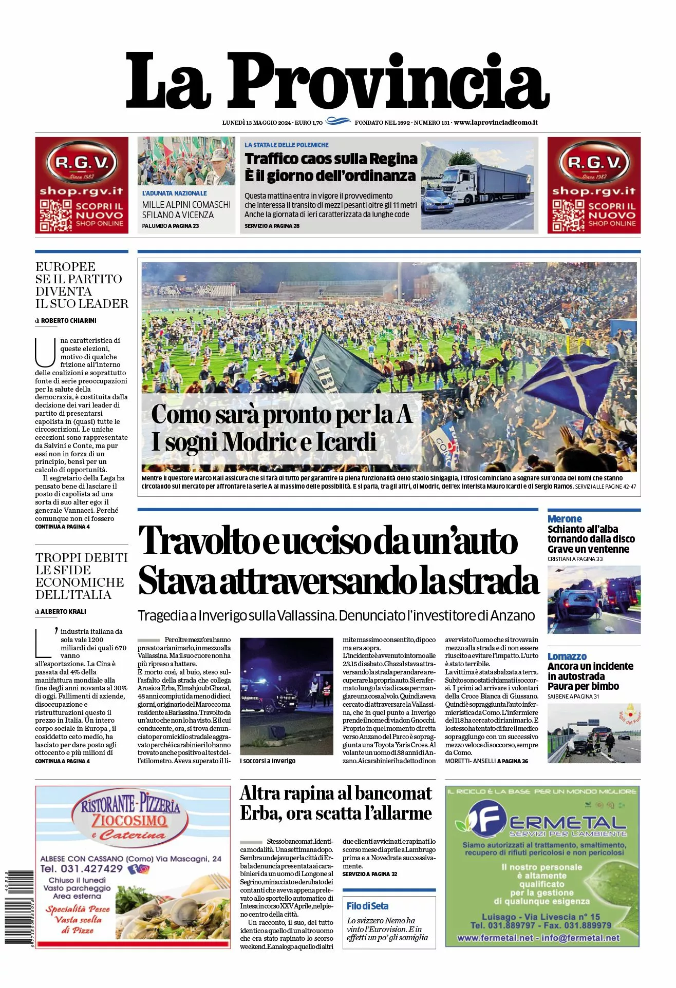 Prima-pagina-la-provincia-oggi-oggi-edizione-del-2024-05-13