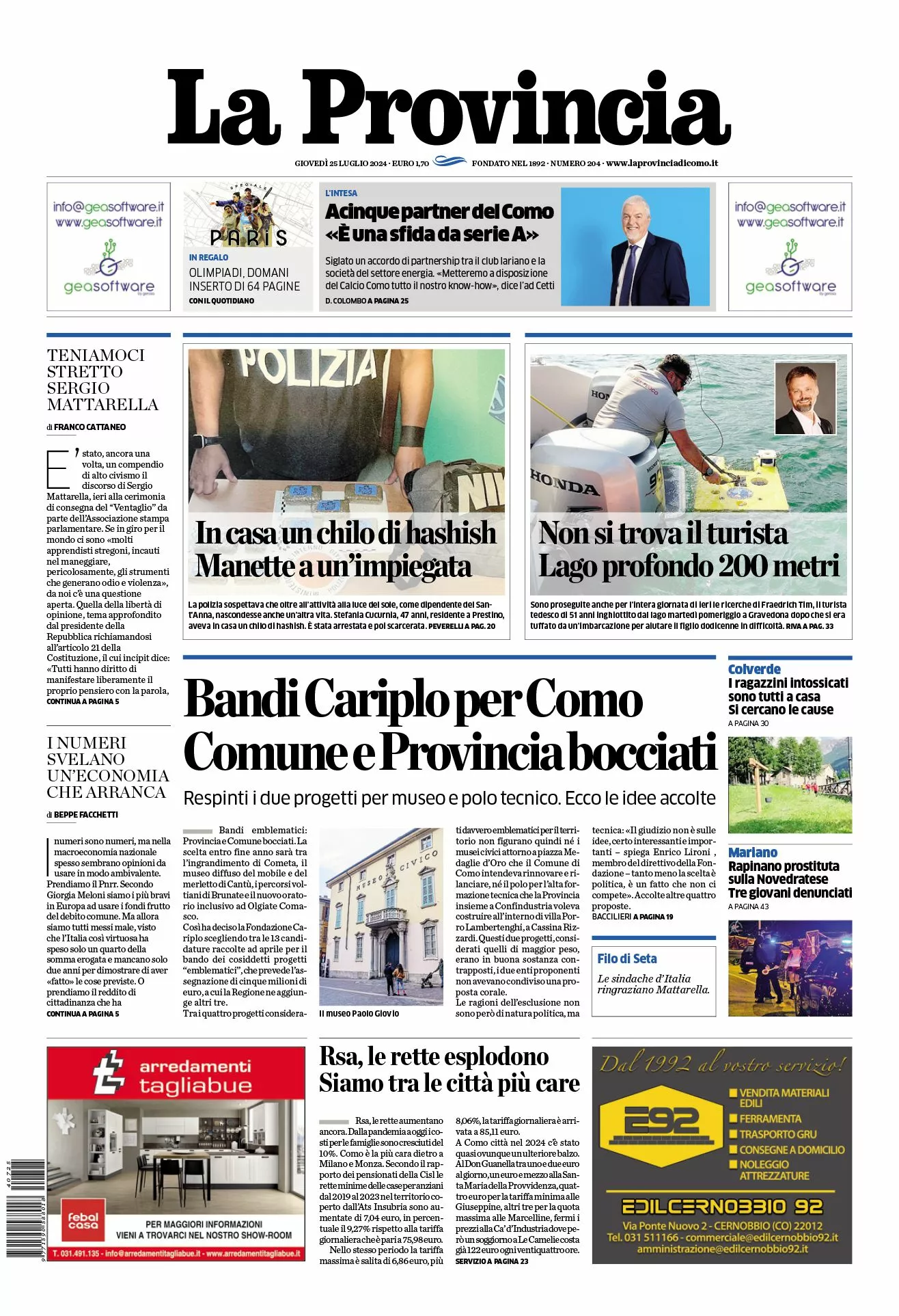 Prima-pagina-la-provincia-oggi-oggi-edizione-del-2024-07-25