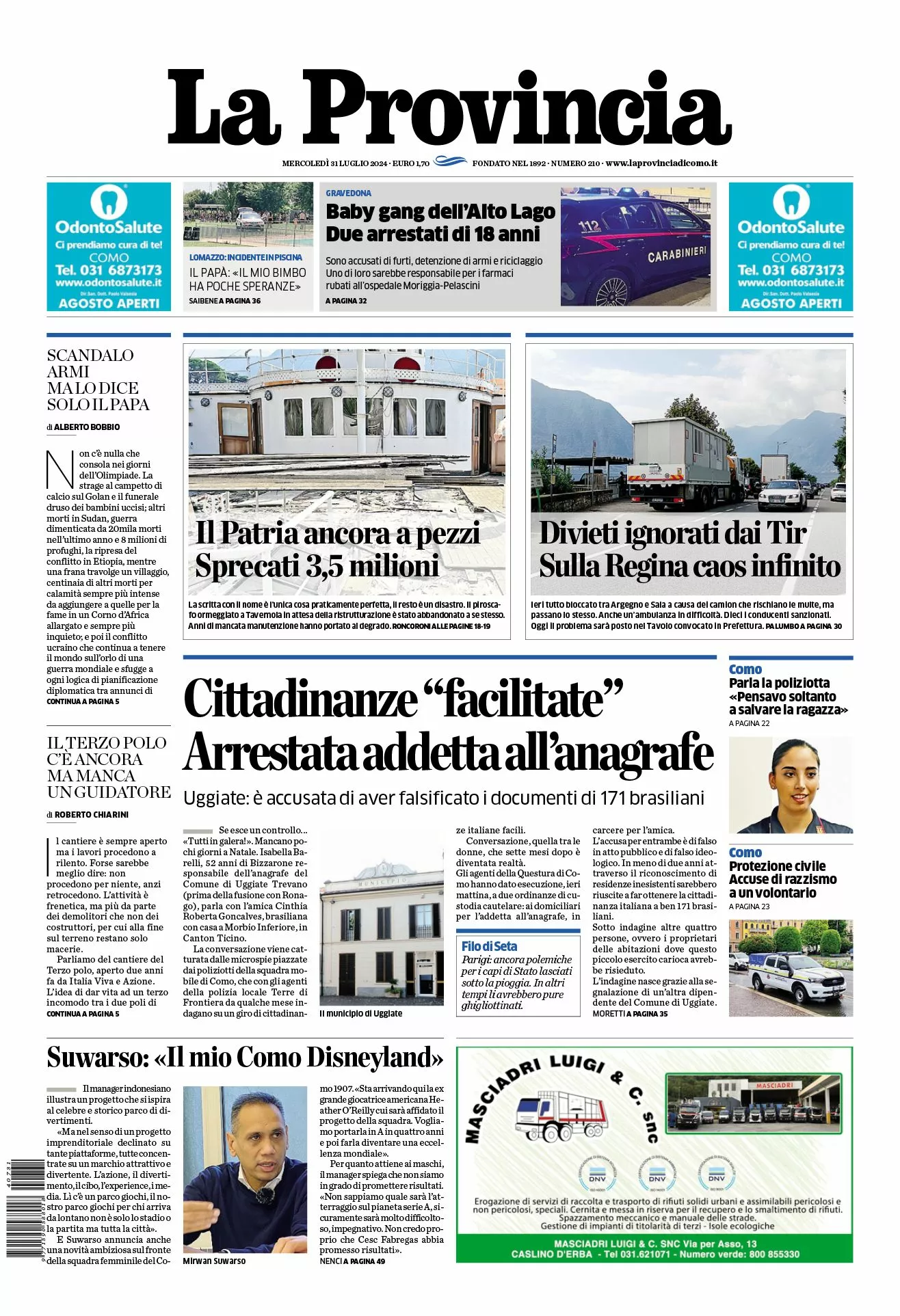 Prima-pagina-la-provincia-oggi-oggi-edizione-del-2024-07-31