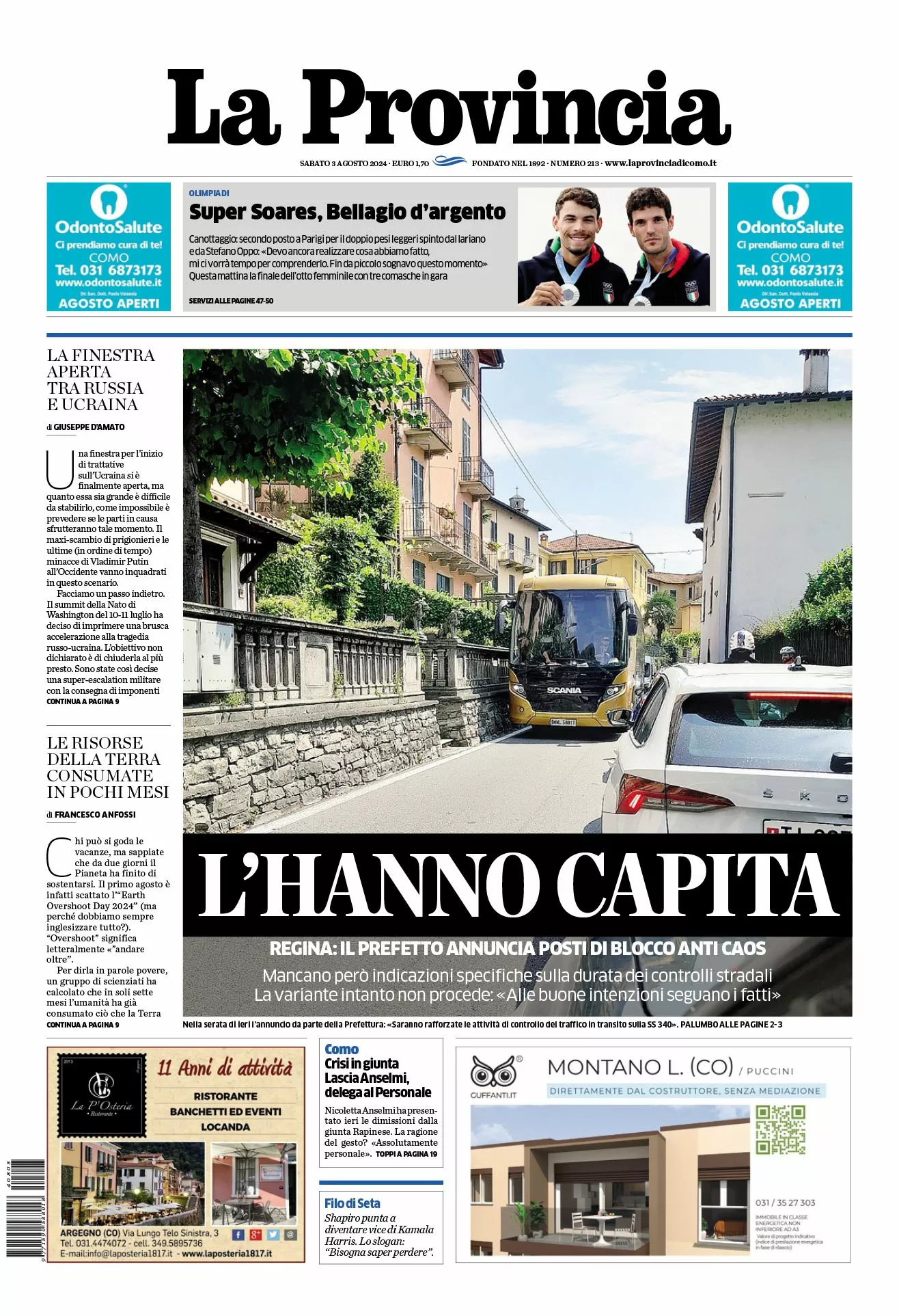 Prima-pagina-la-provincia-oggi-oggi-edizione-del-2024-08-03