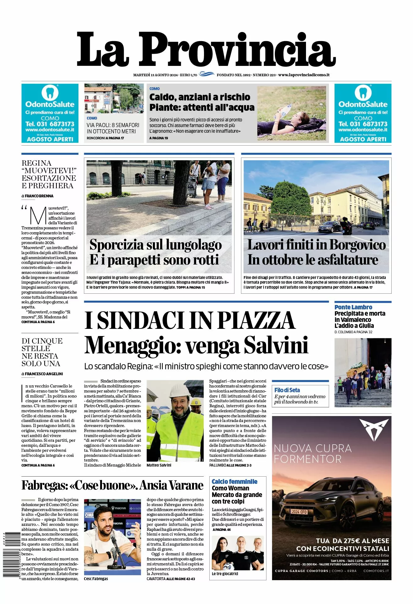 Prima-pagina-la-provincia-oggi-oggi-edizione-del-2024-08-13