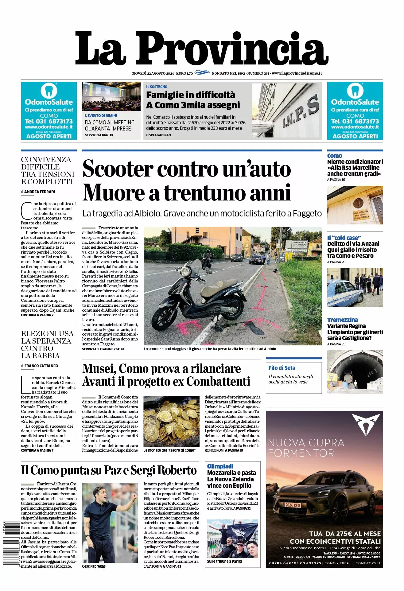 Prima-pagina-la-provincia-oggi-oggi-edizione-del-2024-08-22