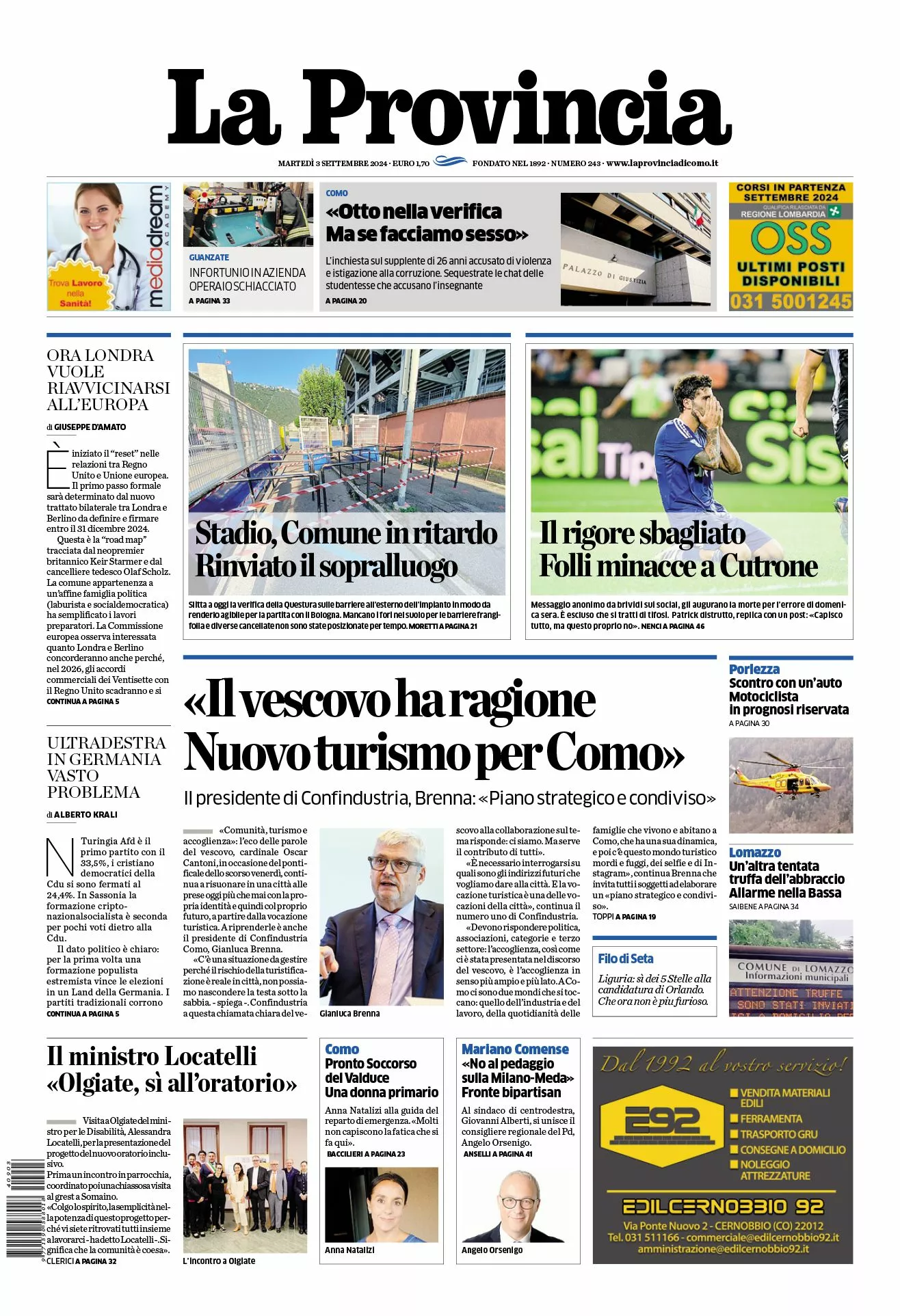 Prima-pagina-la-provincia-oggi-oggi-edizione-del-2024-09-03