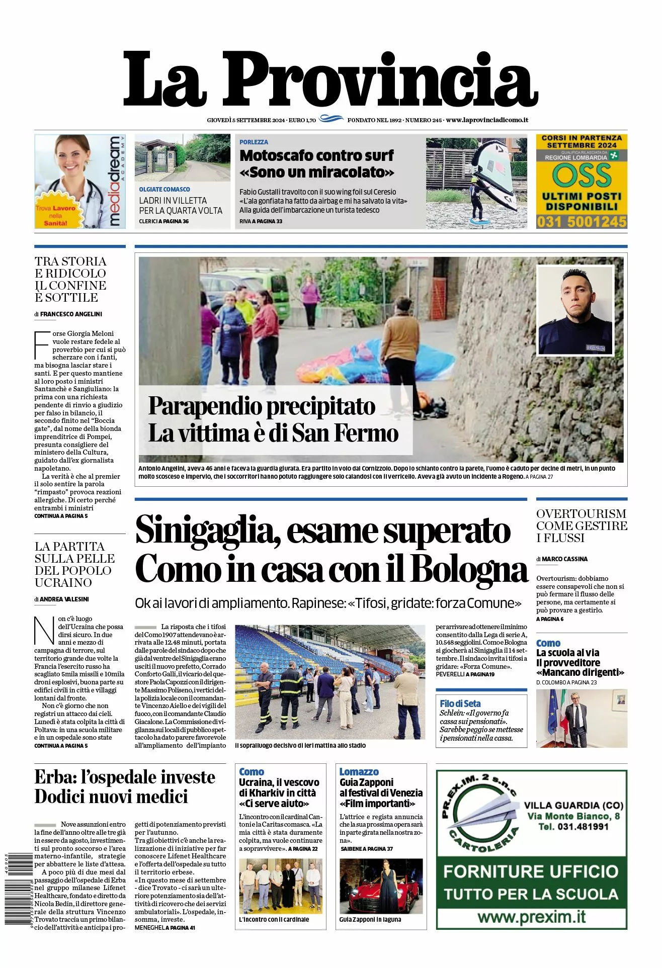 Prima-pagina-la-provincia-oggi-oggi-edizione-del-2024-09-05