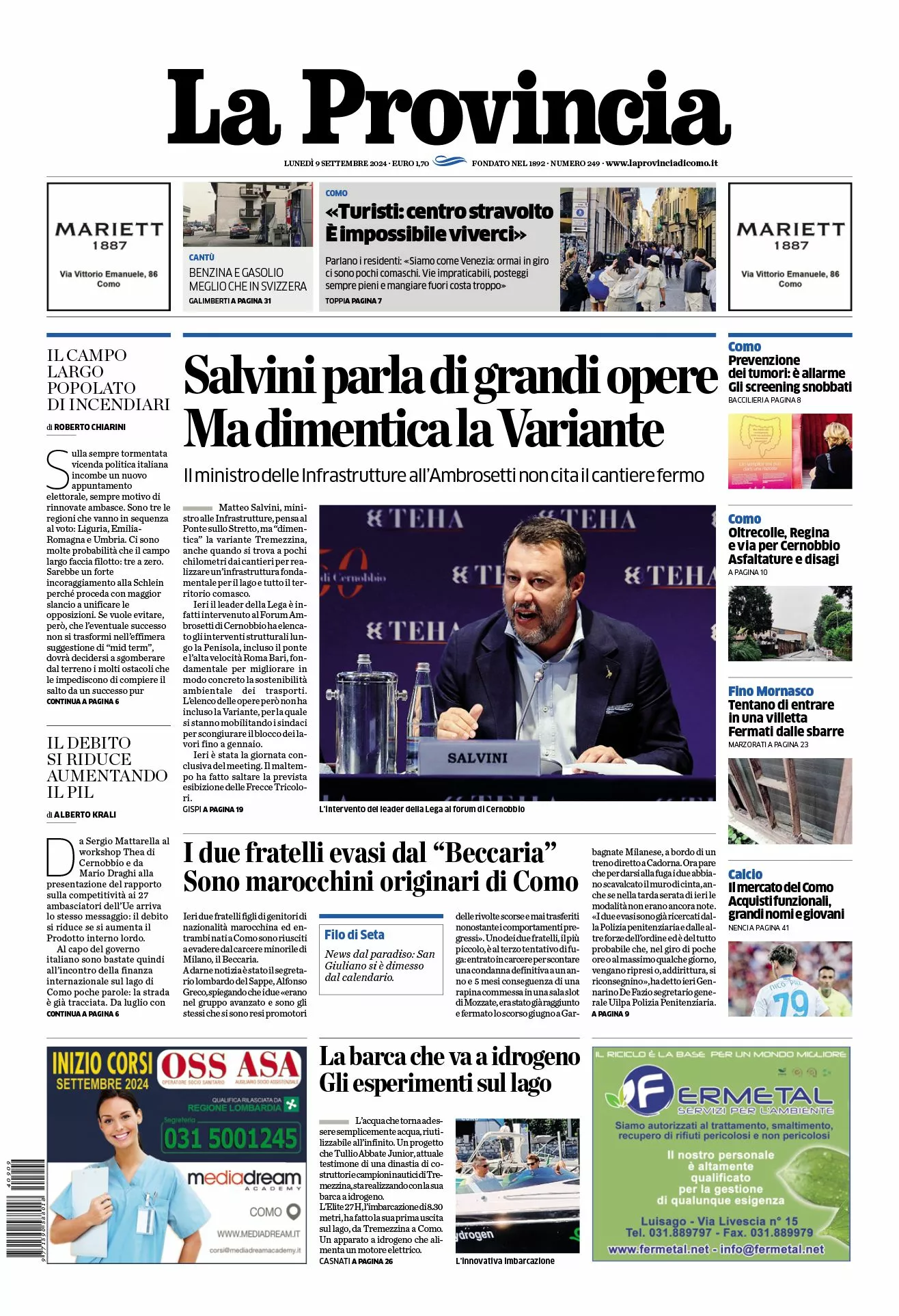 Prima-pagina-la-provincia-oggi-oggi-edizione-del-2024-09-09