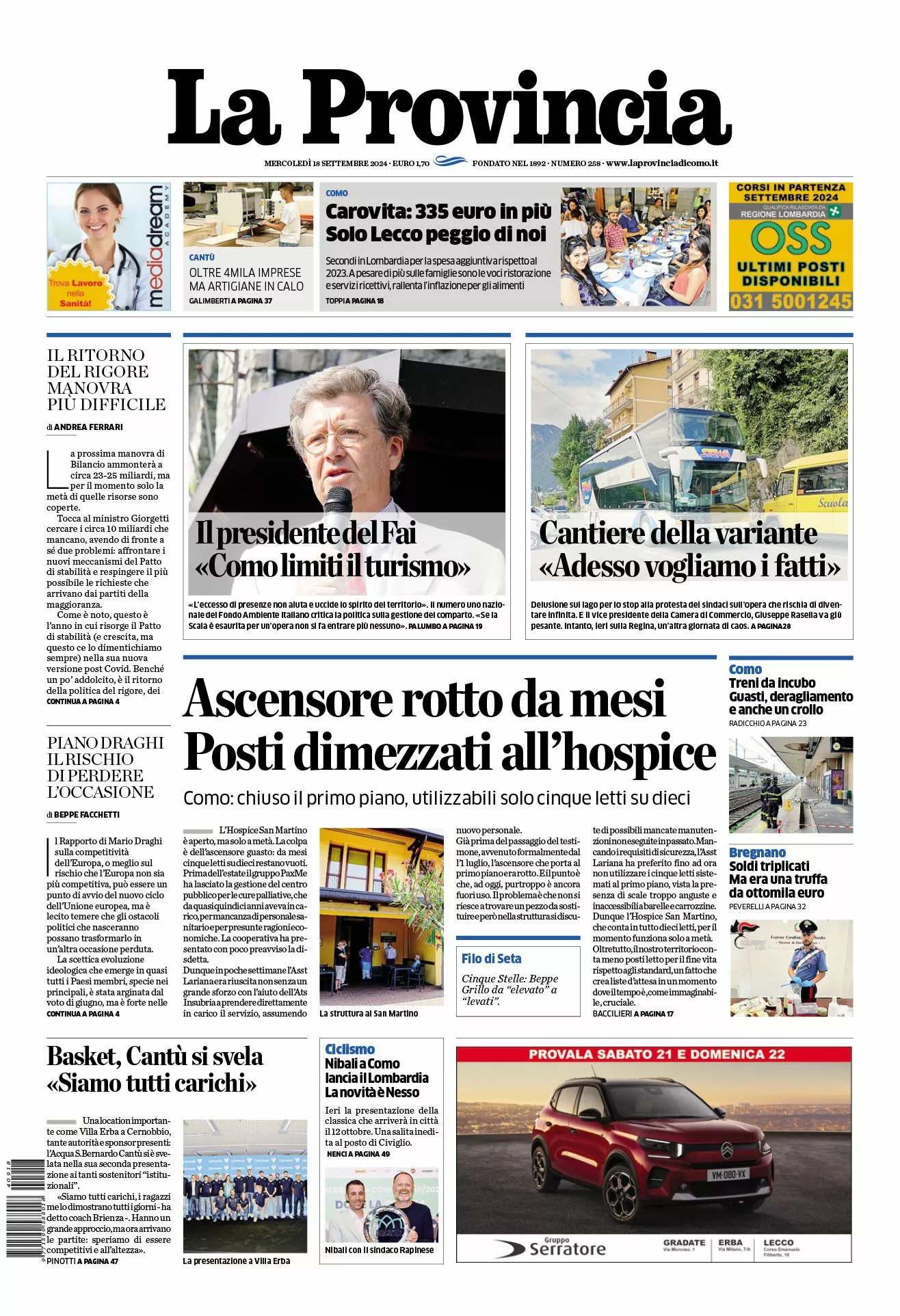 Prima-pagina-la-provincia-oggi-oggi-edizione-del-2024-09-18