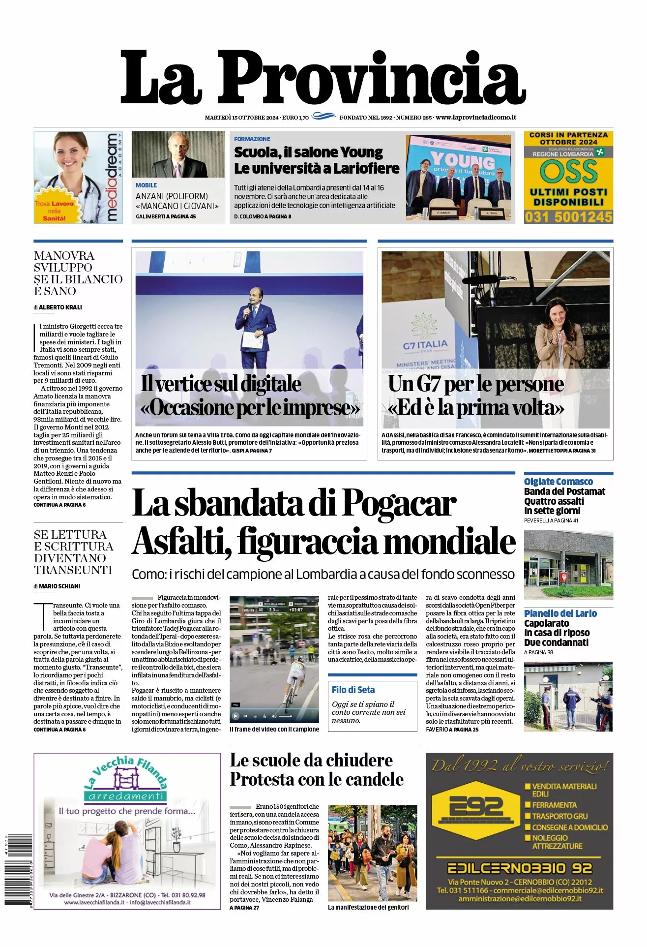 Prima-pagina-la-provincia-oggi-oggi-edizione-del-2024-10-15