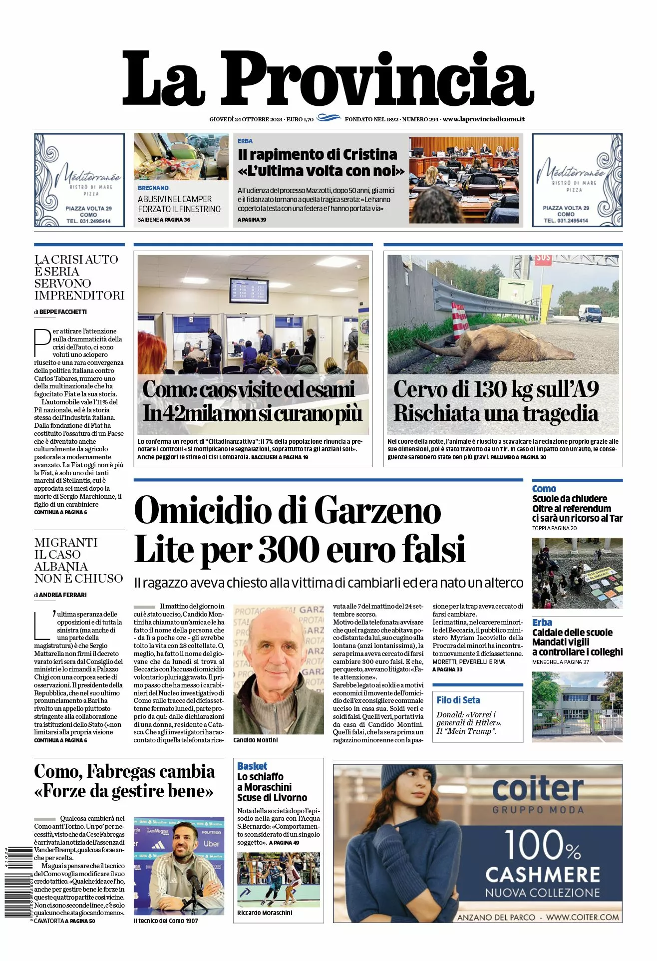 Prima-pagina-la-provincia-oggi-oggi-edizione-del-2024-10-24