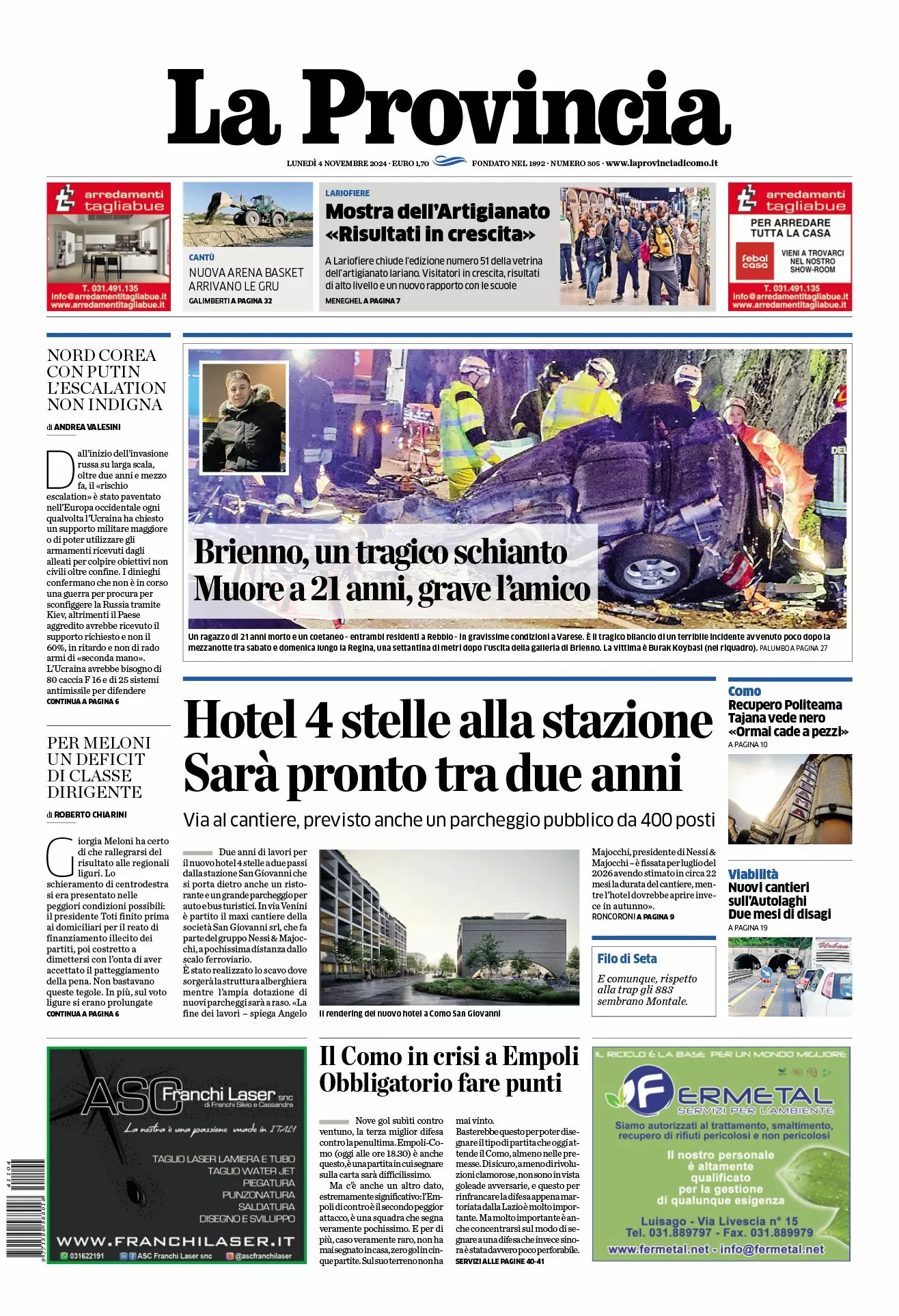 Prima-pagina-la-provincia-oggi-oggi-edizione-del-2024-11-04