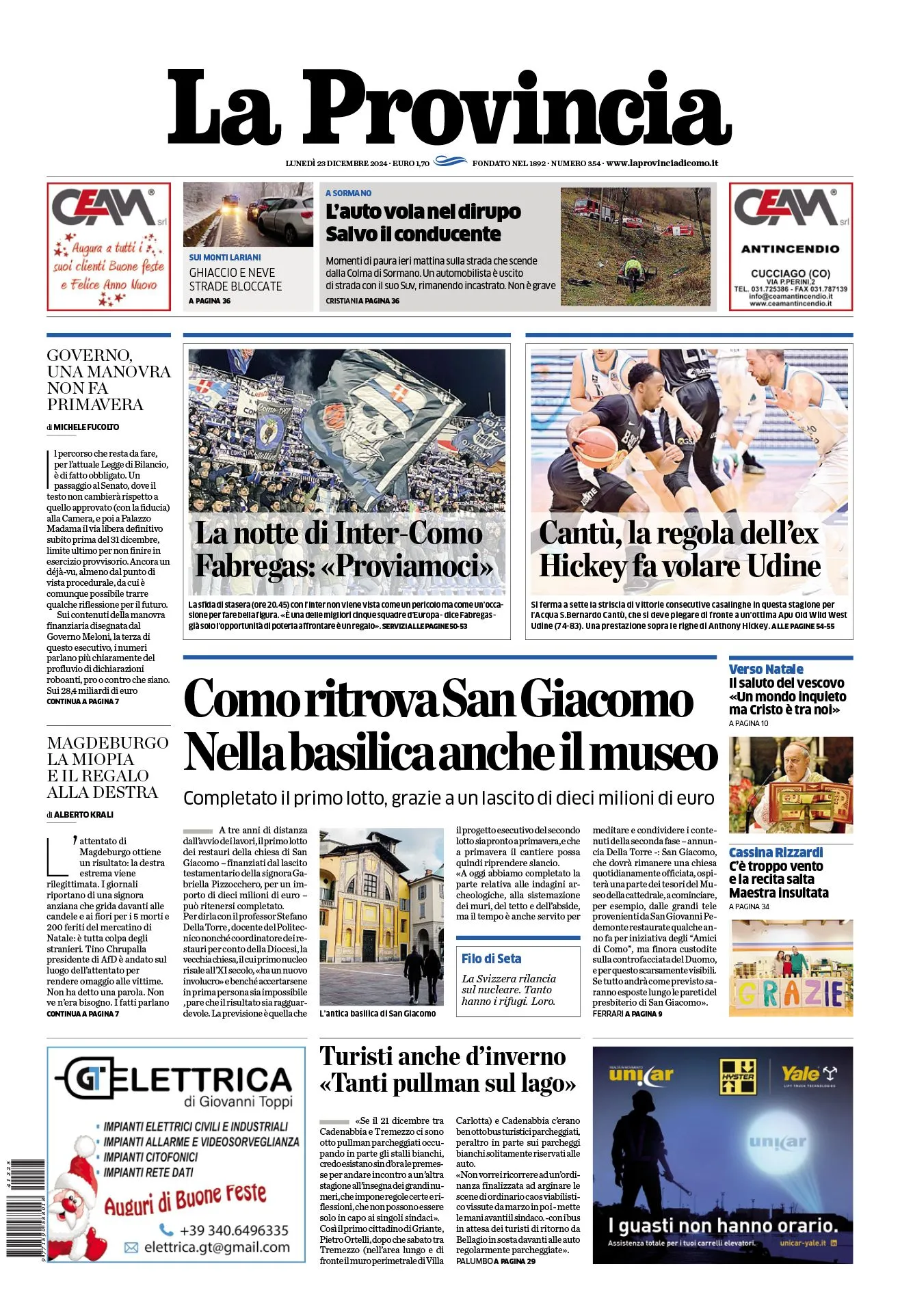 Prima-pagina-la-provincia-oggi-oggi-edizione-del-2024-12-23