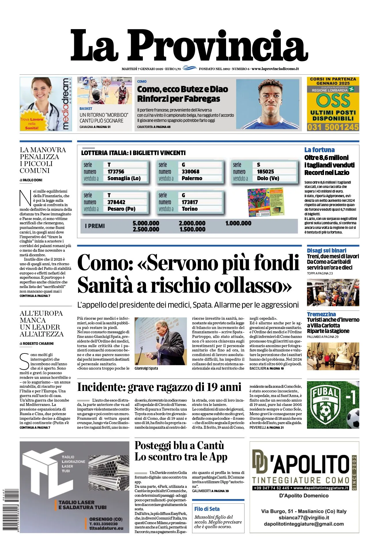 Prima-pagina-la-provincia-oggi-oggi-edizione-del-2025-01-07