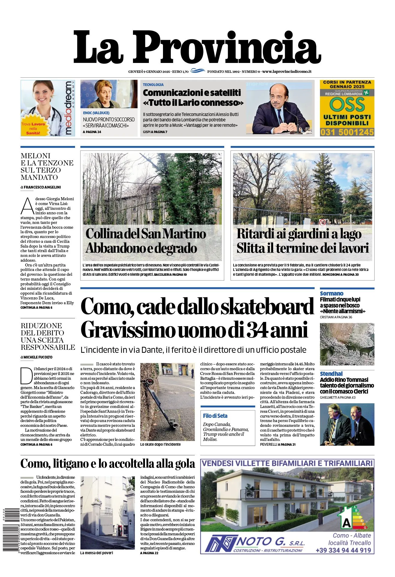 Prima-pagina-la-provincia-oggi-oggi-edizione-del-2025-01-09