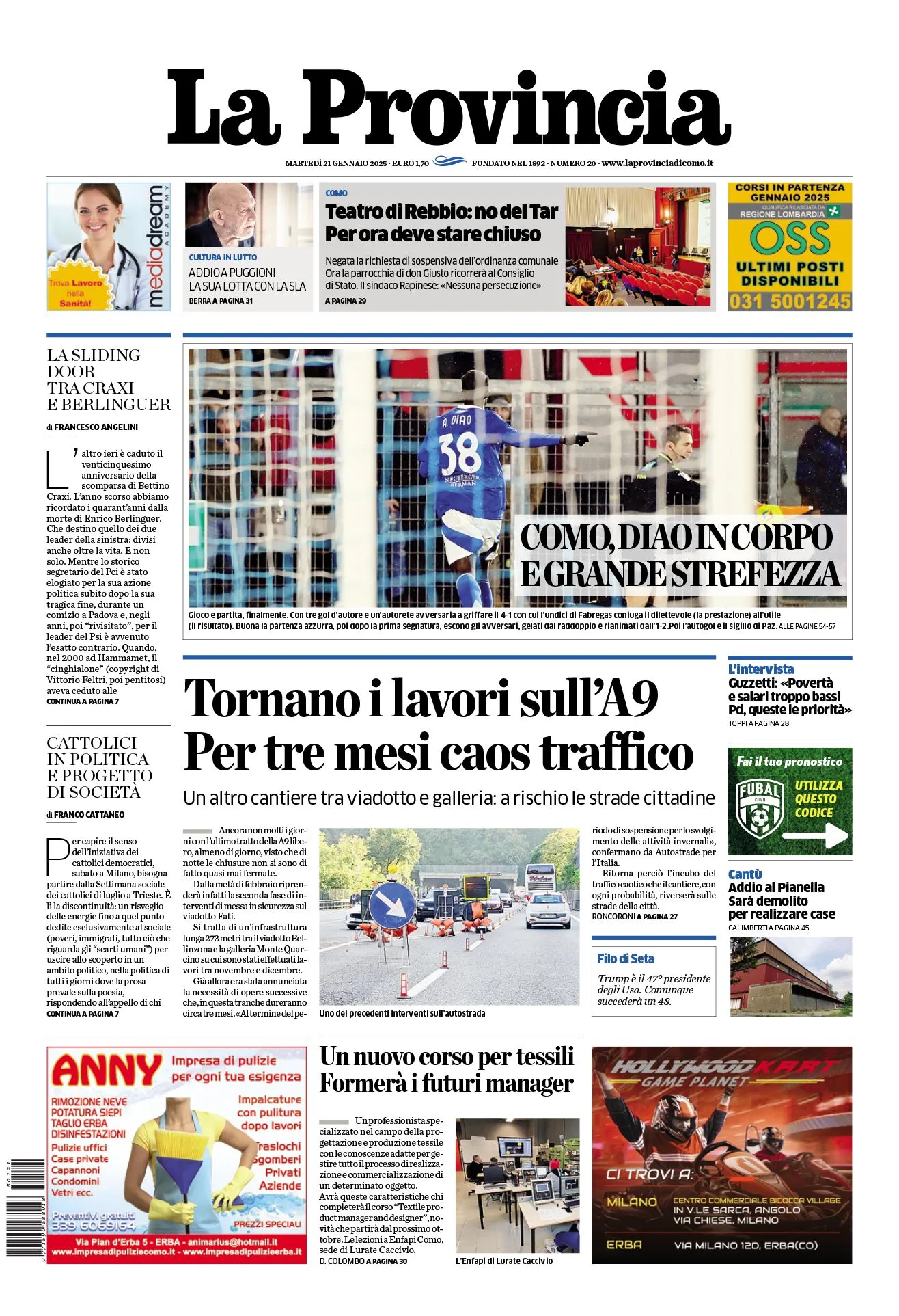 Prima-pagina-la-provincia-oggi-oggi-edizione-del-2025-01-21