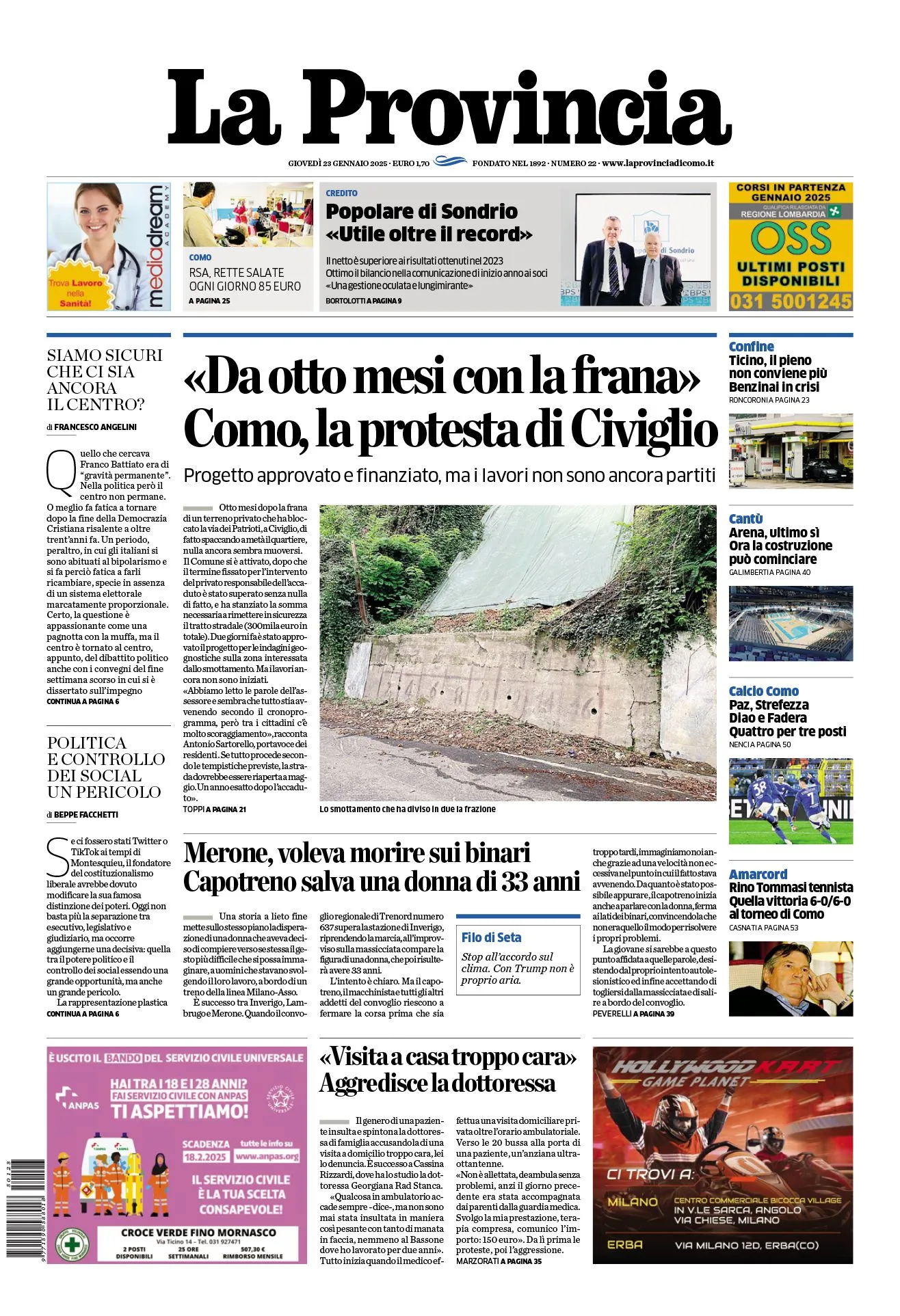 Prima-pagina-la-provincia-oggi-oggi-edizione-del-2025-01-23