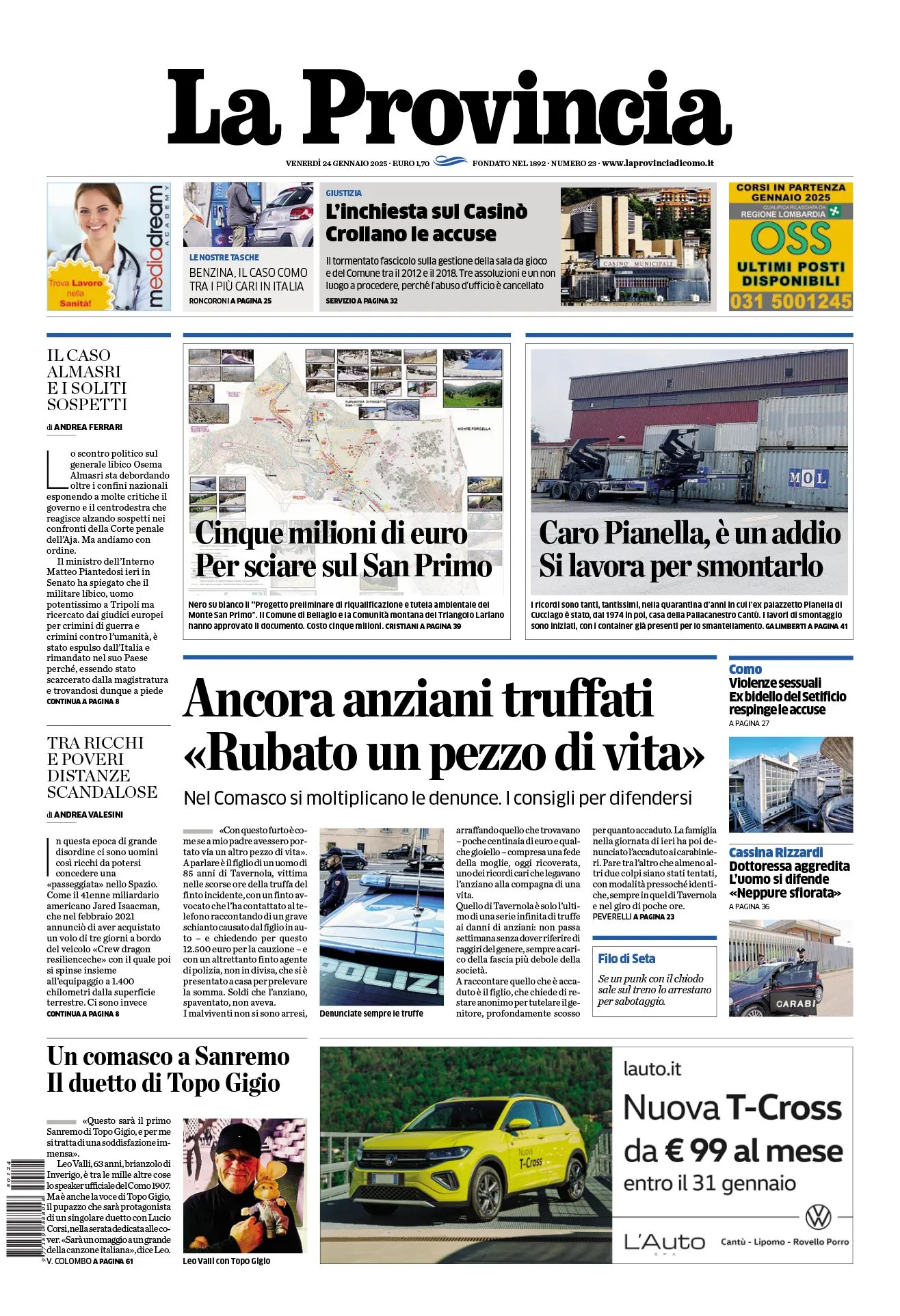 Prima-pagina-la-provincia-oggi-oggi-edizione-del-2025-01-24