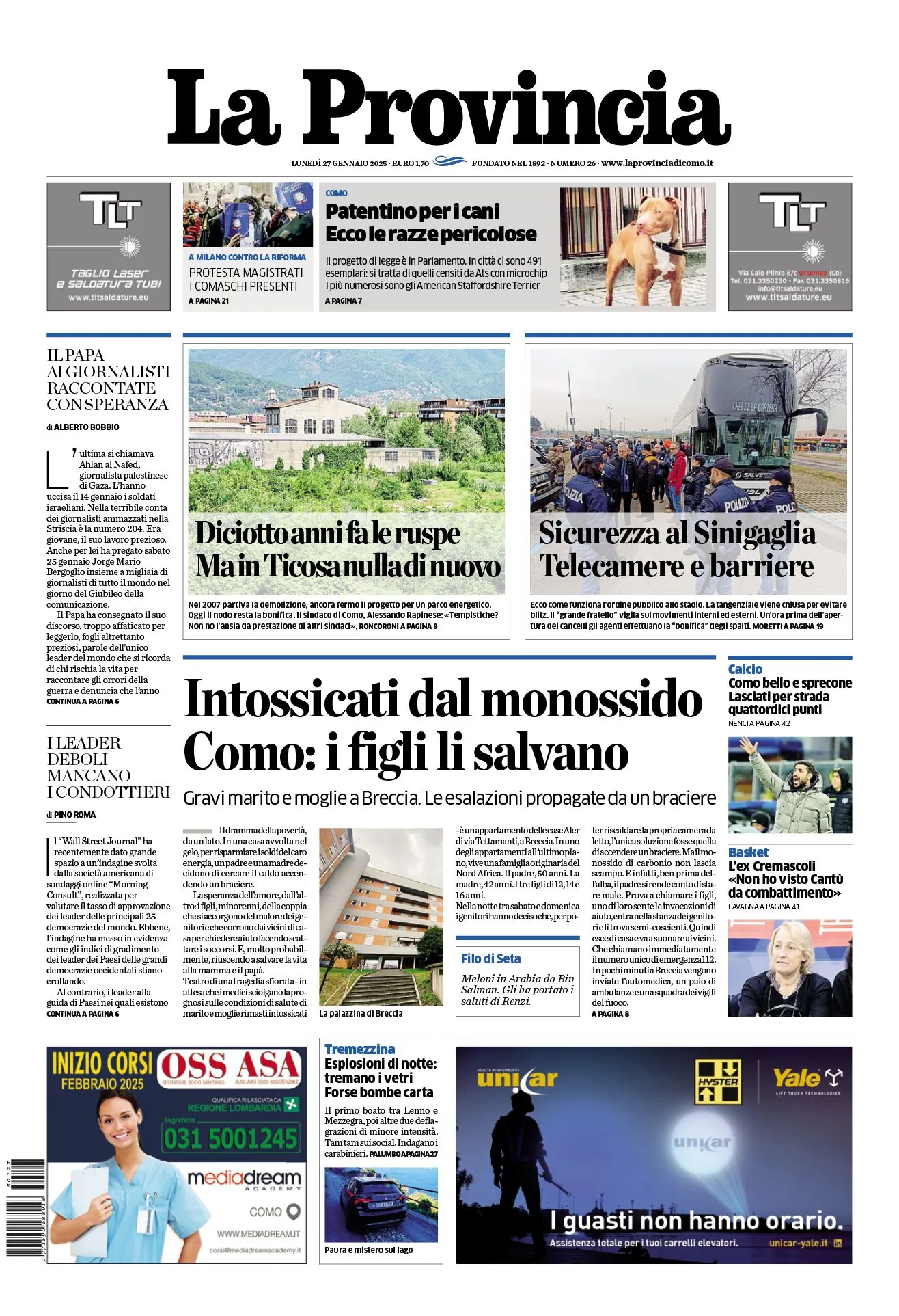 Prima-pagina-la-provincia-oggi-oggi-edizione-del-2025-01-27