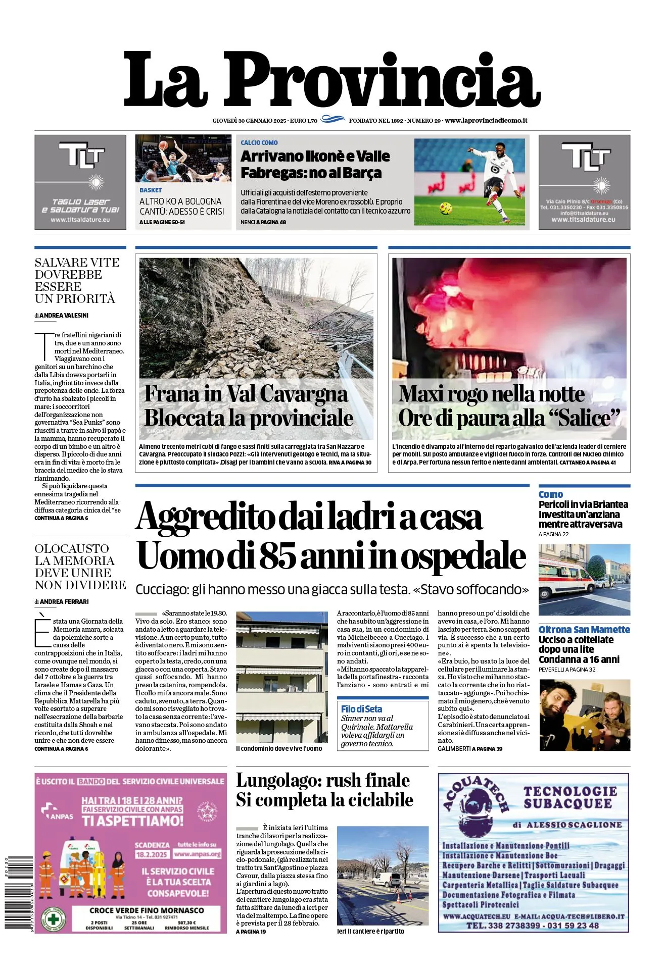 Prima-pagina-la-provincia-oggi-oggi-edizione-del-2025-01-30