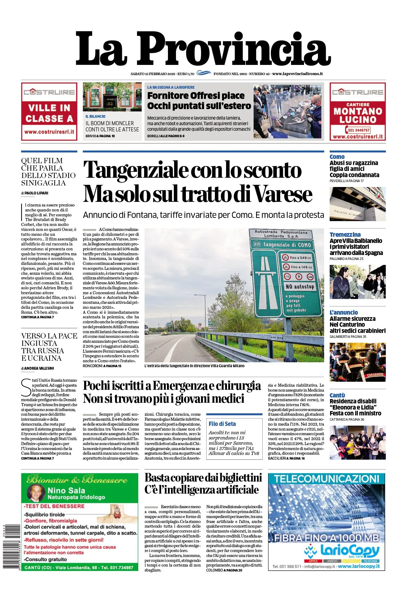 Prima-pagina-la-provincia-oggi-oggi-edizione-del-2025-02-15