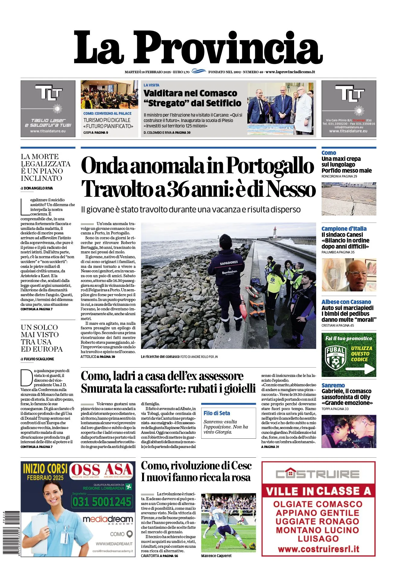 Prima-pagina-la-provincia-oggi-oggi-edizione-del-2025-02-18