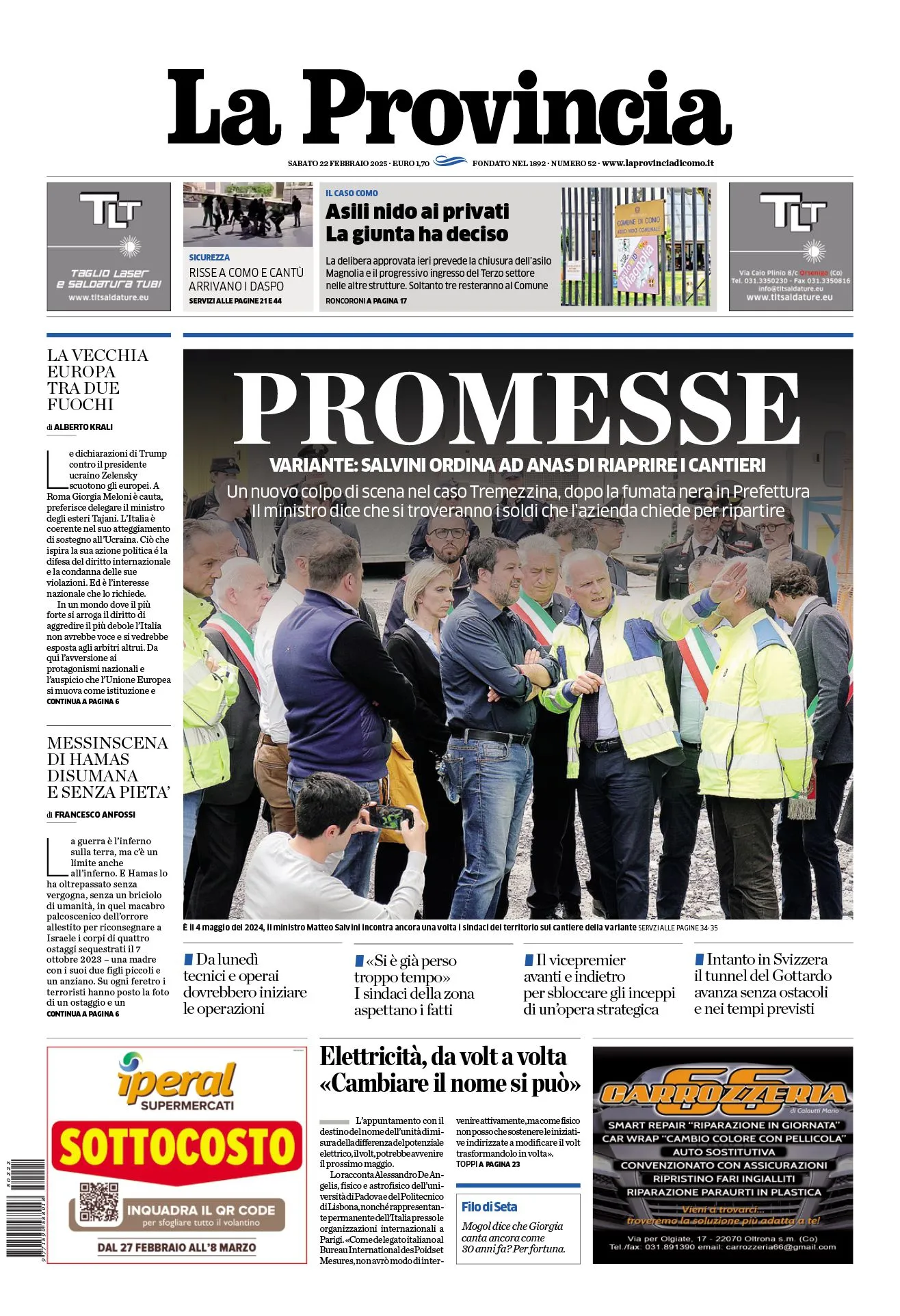 Prima-pagina-la-provincia-oggi-oggi-edizione-del-2025-02-22