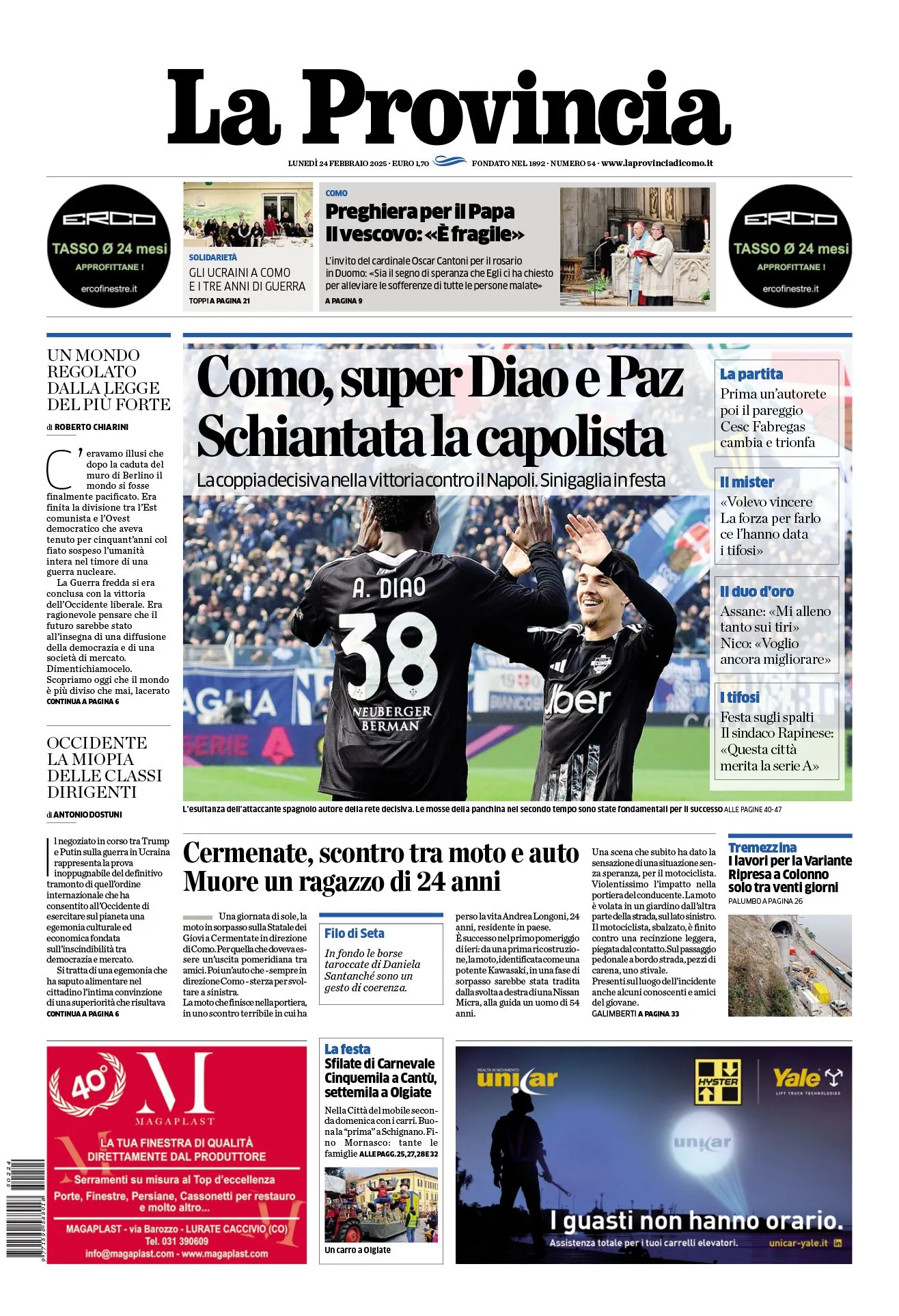 Prima-pagina-la-provincia-oggi-oggi-edizione-del-2025-02-24