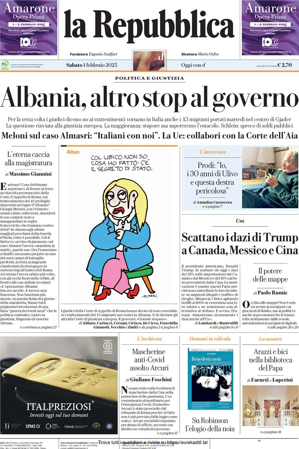 Prima-pagina-la-repubblica-edizione-di-oggi-01-02-2025