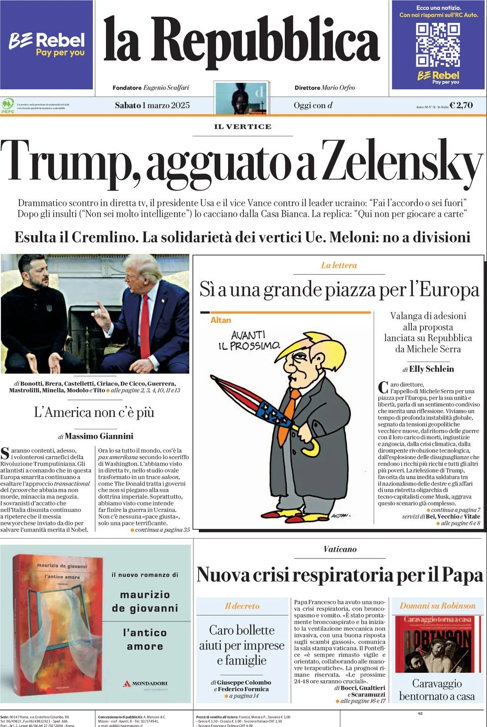 Prima-pagina-la-repubblica-edizione-di-oggi-01-03-2025