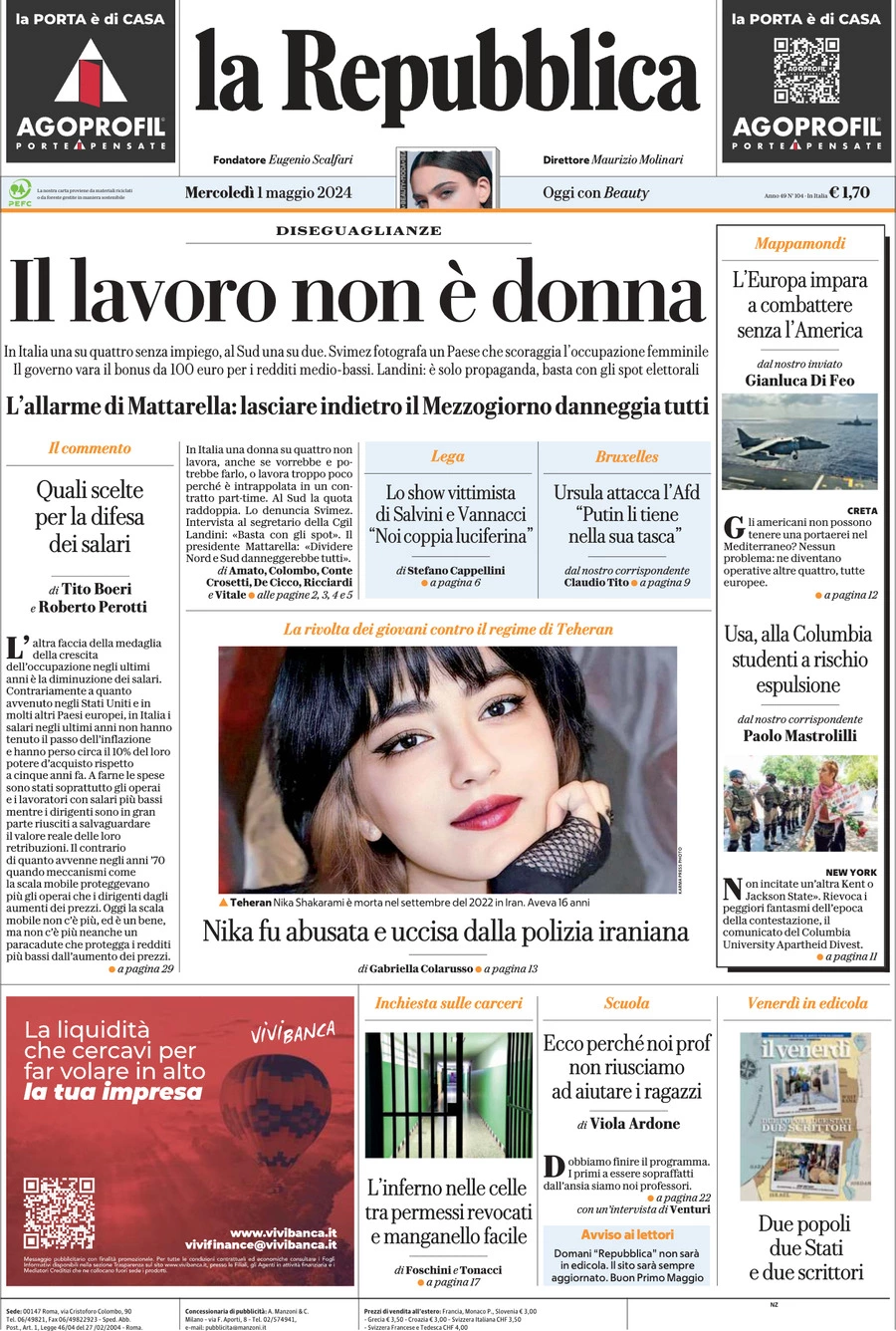 Prima-pagina-la-repubblica-edizione-di-oggi-01-05-2024