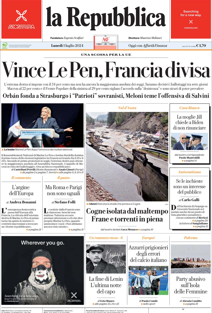 Prima-pagina-la-repubblica-edizione-di-oggi-01-07-2024