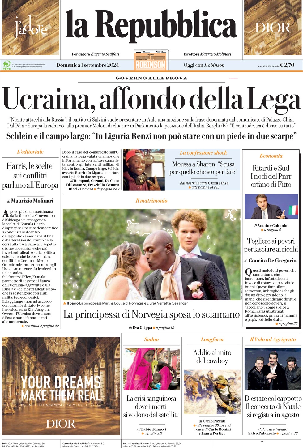 Prima-pagina-la-repubblica-edizione-di-oggi-01-09-2024