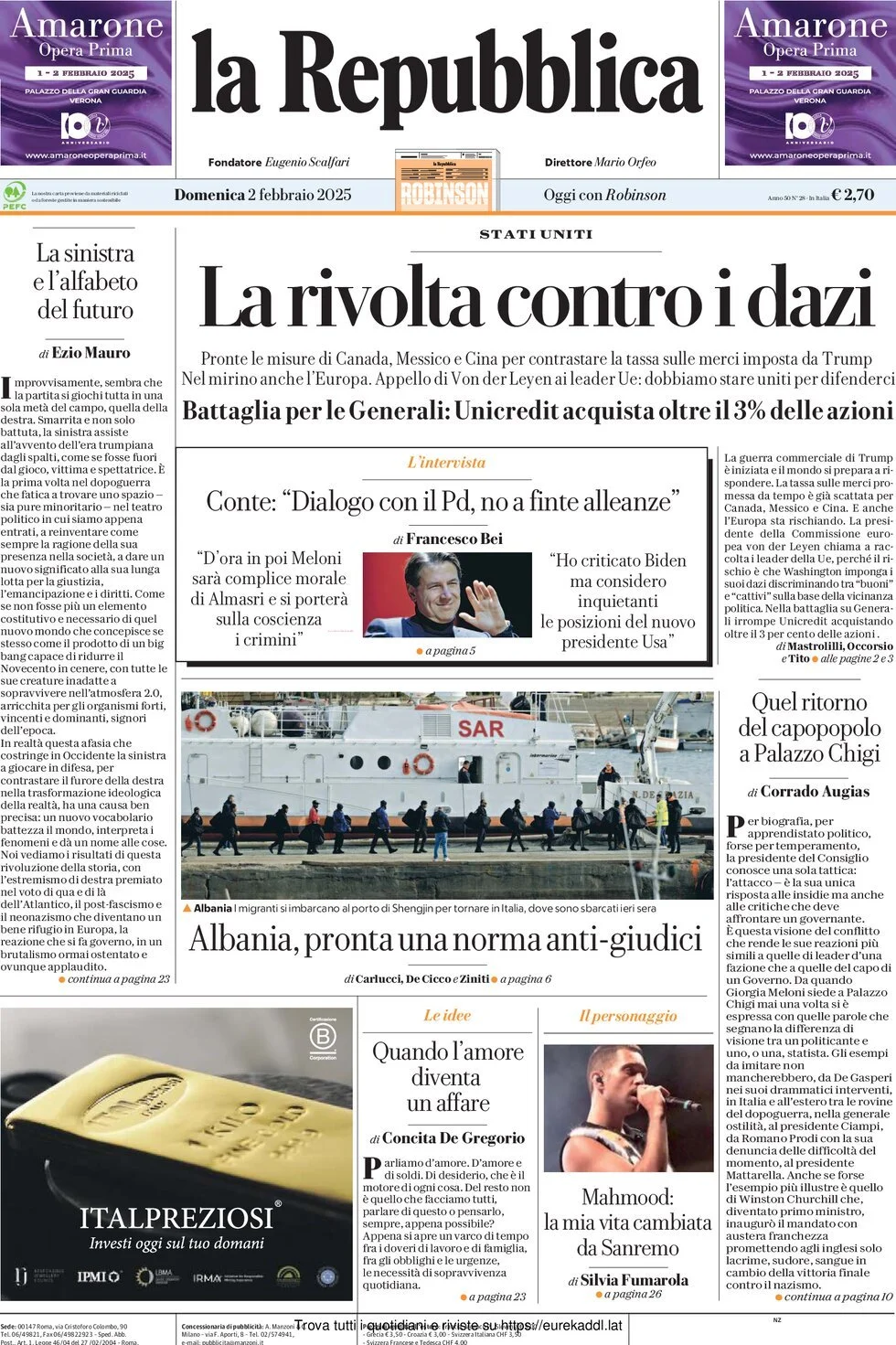 Prima-pagina-la-repubblica-edizione-di-oggi-02-02-2025