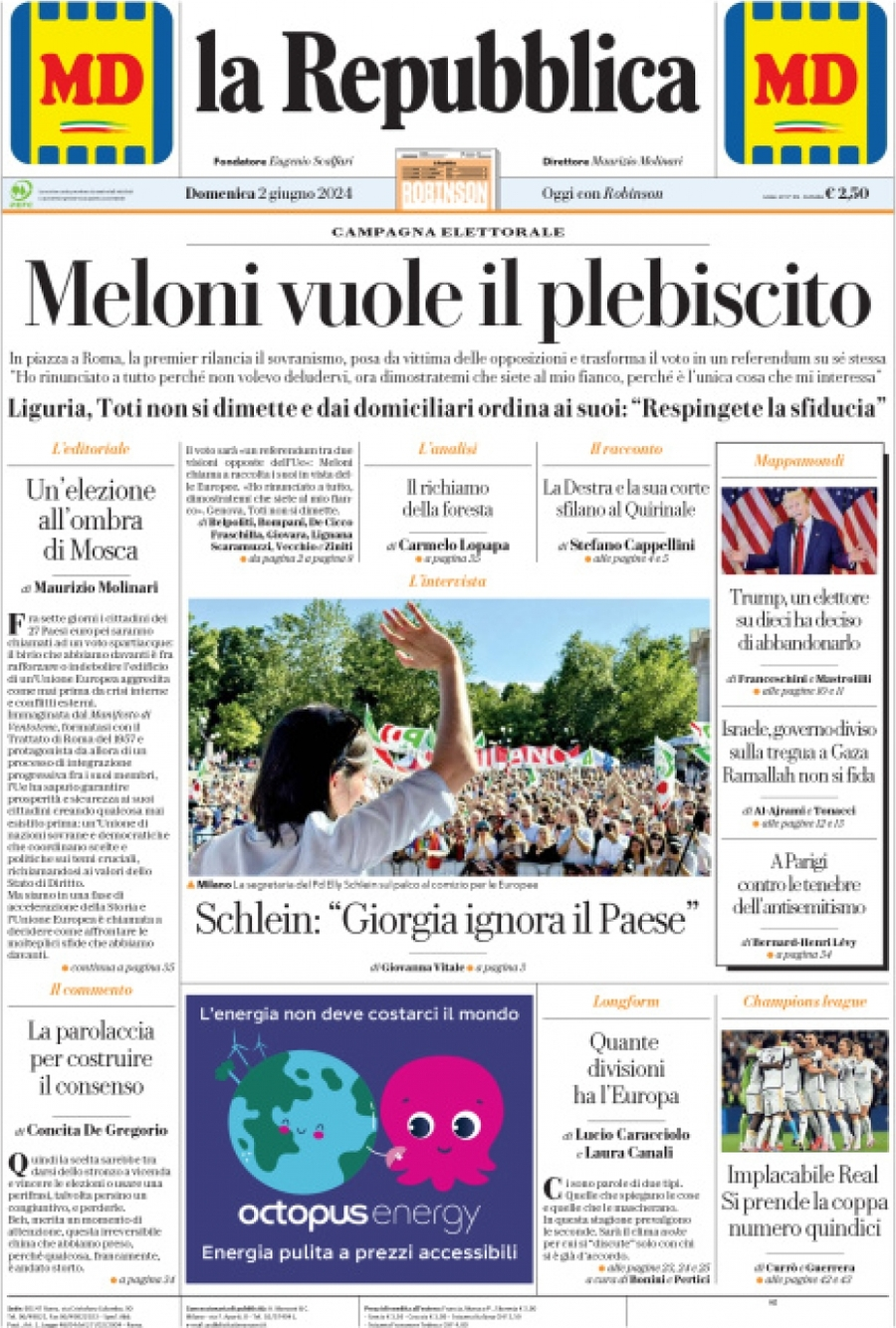 Prima-pagina-la-repubblica-edizione-di-oggi-02-06-2024