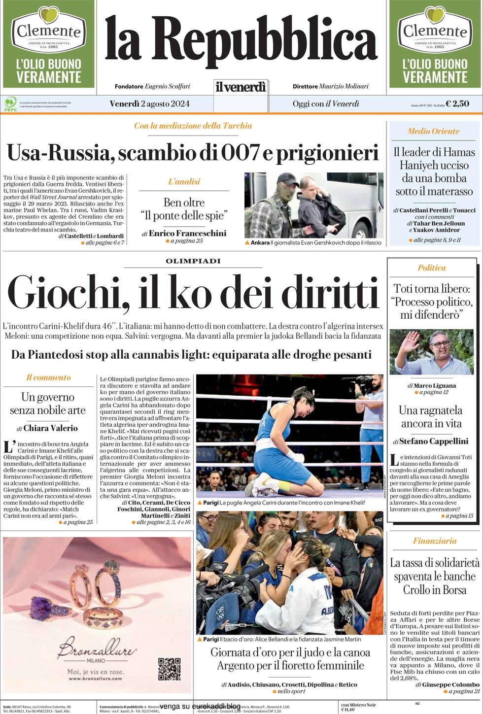 Prima-pagina-la-repubblica-edizione-di-oggi-02-08-2024